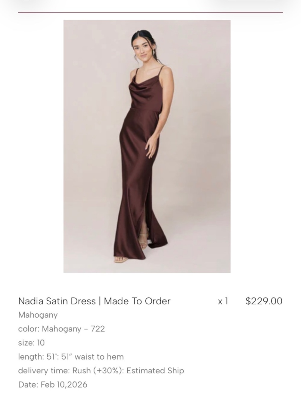 Revelry Mahogany Nadia Satin Dress : Size 10